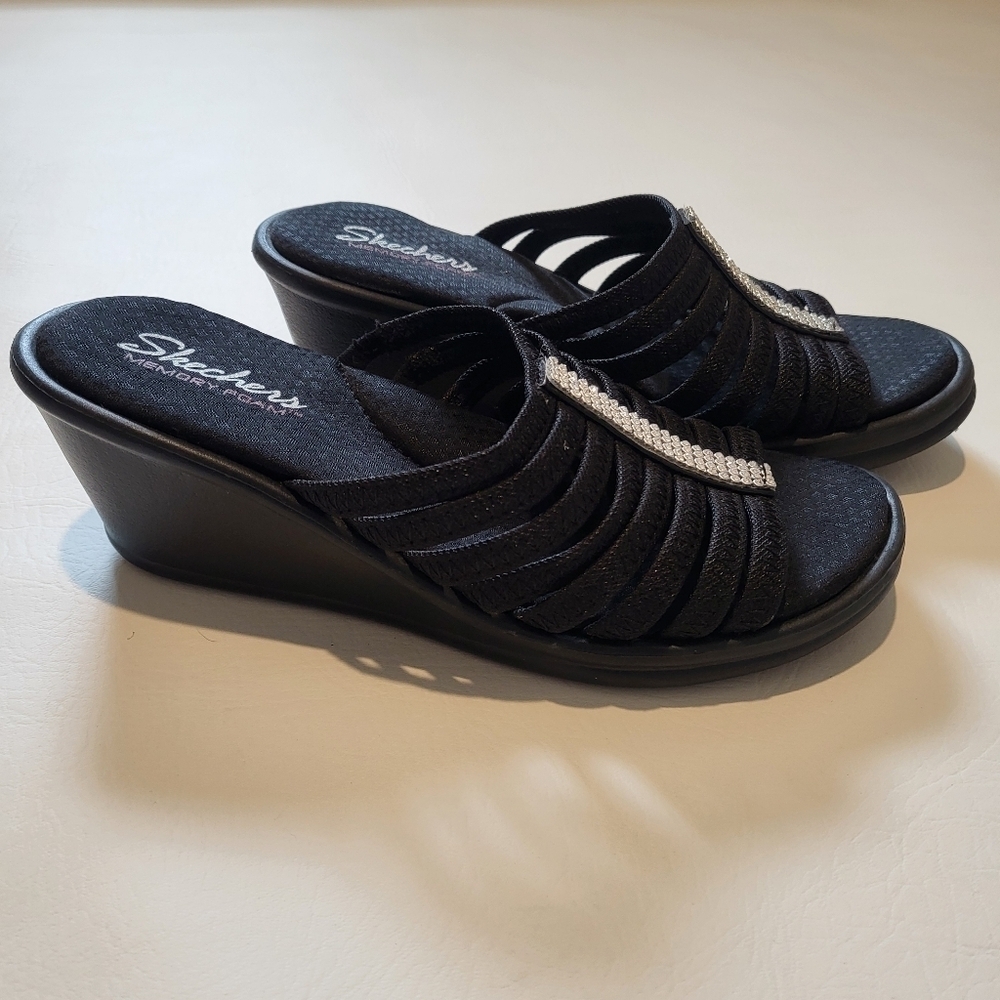 Skechers Cali Womens Rumblers Hot Shot Wedge Sandal black bejeweled size 10 NWOB - Picture 10 of 10